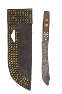 19th C. Blackfeet Tacked Sheath & Trade Knife