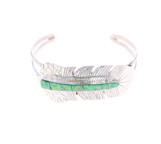 Navajo Sterling Silver & Green Opal Bracelet