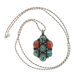 Navajo Sterling Silver Multistone Necklace c. 1940