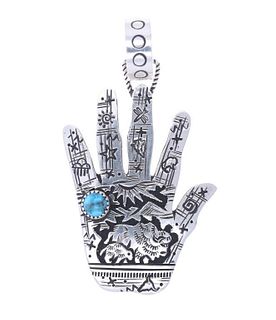Navajo Richard Singer Sterling Silver Hand Pendant