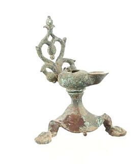 Afghani Bronze Oil Lamp And Stand c. 11th/12th AD