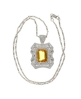 13.30ct Sapphire Diamond & 14k White Gold Necklace