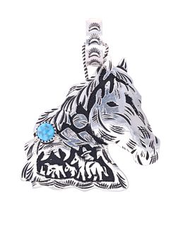 Navajo R. Singer Sterling Silver Turquoise Pendant