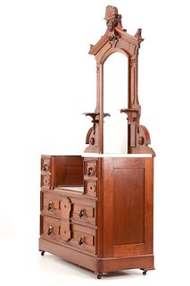 Victorian Eastlake Marble Top Walnut Dresser