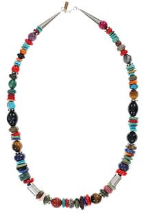 Navajo Singer Sterling Silver Multi Stone Necklace