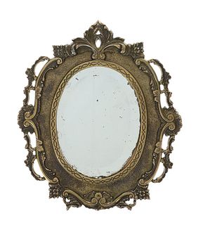 19th C. Victorian Brass Easel Gilt Framed Mirror
