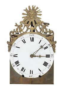 18th C. Brass & Porcelain Hook & Spike Wall Clock