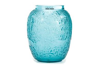 Lalique "Biches" Turquoise Glass Deer Vase