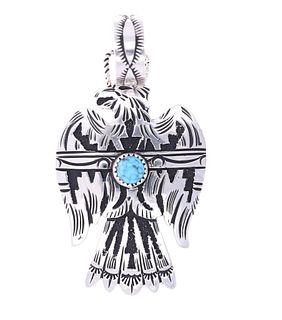 Navajo Singer Sterling Silver Thunderbird Pendant