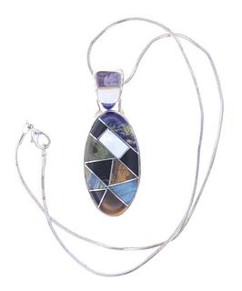 Navajo Sterling Silver Multi Stone Inlay Necklace