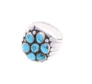 Navajo Tommy Moore Silver Kingman Turquoise Ring