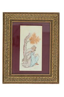Signed Mughal Persian Miniature Painting on Tile