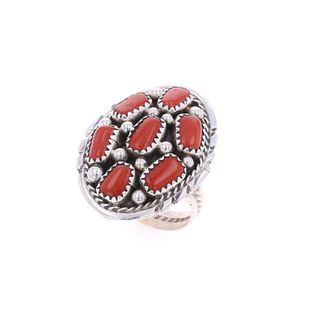 Navajo M. Chee Sterling Silver Branch Coral Ring