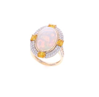 Natural Opal Diamond & 14k Yellow Gold Ring