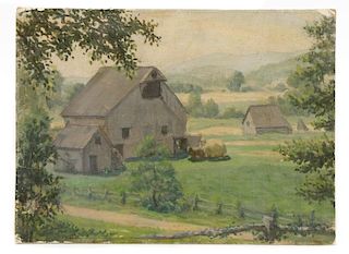 Henry Rood Jr., "Barn in Spring", Oil on Board