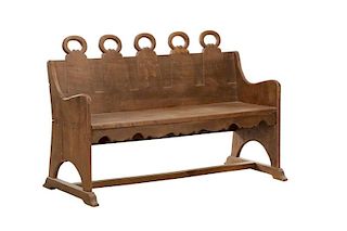 Rustic American Mortise & Tenon Carved Wood Bench