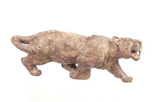 Hand Carved Wooden Stalking Leopard circa 1970's