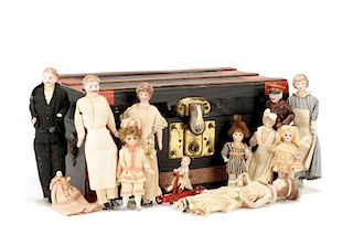 Grouping of Bisque & Porcelain Doll House Dolls