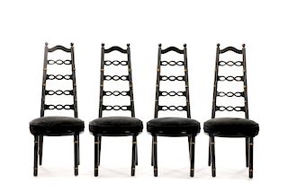 Set 4 Black Hollywood Regency Bamboo Dining Chairs