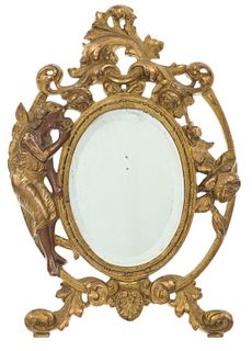 19th C. Victorian Floral Fairy Easel Gilt Mirror