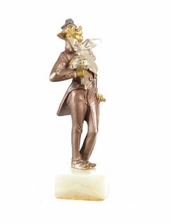 French Gentlemans Night Out Painted Brass Figurine