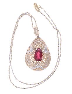 5.62ct Ruby Diamond & 14k Two Tone Gold Necklace