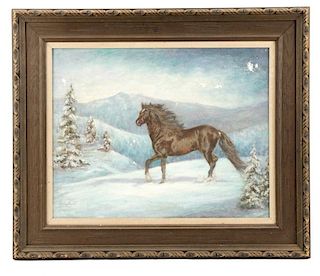 Muriel "Cookie" Delaplane, "Horse in Snow", Oil