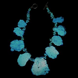 Large Flat Turquoise Beaded Necklace