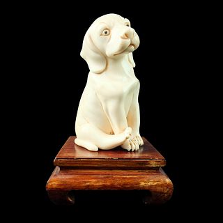 Antique Japanese Carved Dog Figurine