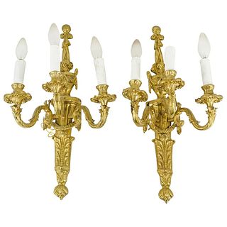 Pair of Louis XVI Style Gilt Bronze Sconces