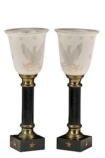 Pair, American Federal Style Torchiere Table Lamps