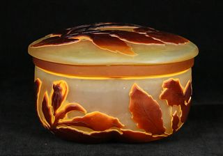 Signed Galle Cameo Glass Dresser Box