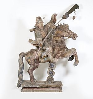 Chinese Qing Style Warrior on Horse Sculpture