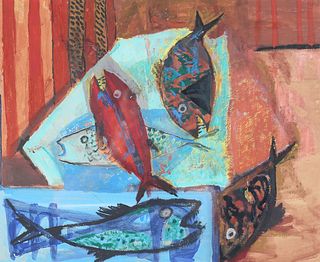 Eduard Ruga Gouache on Paper Fish