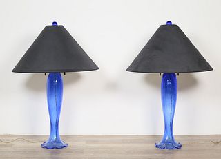 Pair of Cobalt Glass Lamps John Hutton for Donghia