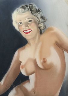 Hugo Scheiber Pastel on Board Nude Portrait