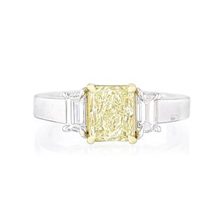 1.01-Carat Radiant Cut Yellow Diamond and Diamond Ring, EGL Certified