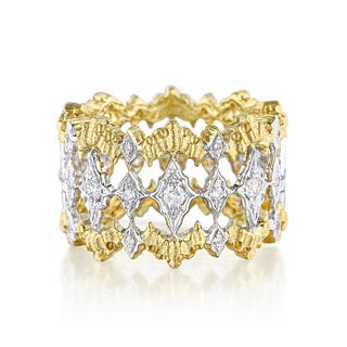 Two-Tone Gold Wide Diamond Band