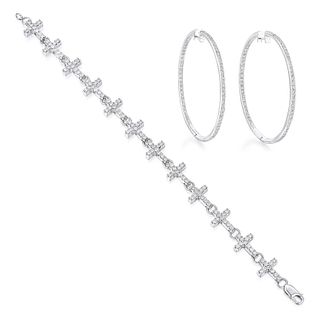 Diamond Cross Bracelet and Diamond Hoop Earrings