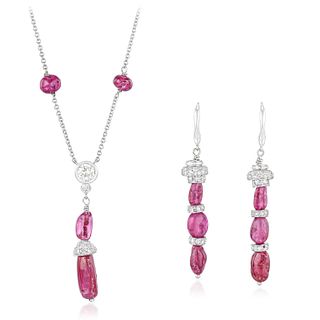 Ruby and Diamond Necklace and Diamond Set