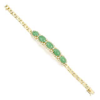 Jadeite and Diamond Gold Bracelet