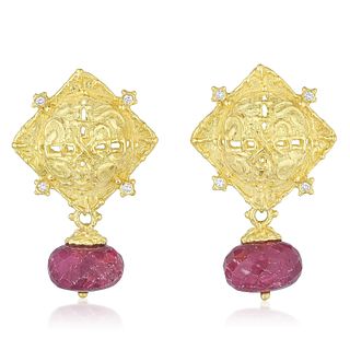 Ruby and Diamond Gold Earclips