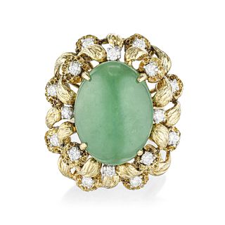 Vintage Jadeite and Diamond Gold Ring