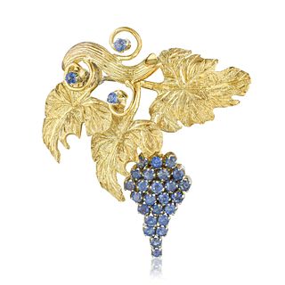 Vintage Sapphire Gold Grape Brooch, Italian