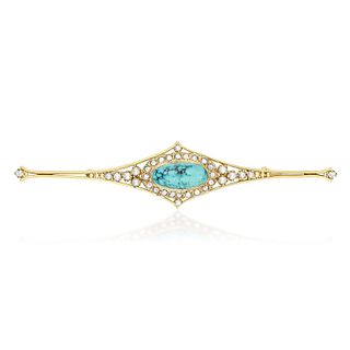 Turquoise Pearl and Diamond Brooch, Portuguese