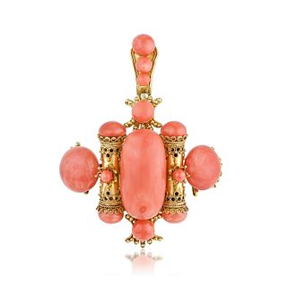 Victorian Coral Gold Pendant/Brooch