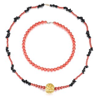 Group of Two Coral Necklaces