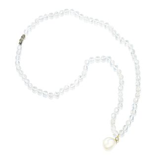 Moonstone Pearl and Diamond Long Necklace