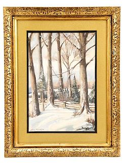 Jane Peterson, "Snow Covered Trees", Watercolor