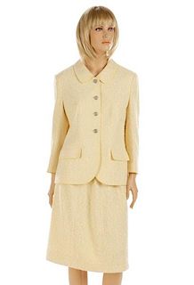 CHANEL Cream & Pale Yellow Cotton/Wool Tweed Suit